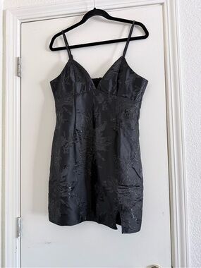 wild fable Black Floral Jacquard Slip Dress